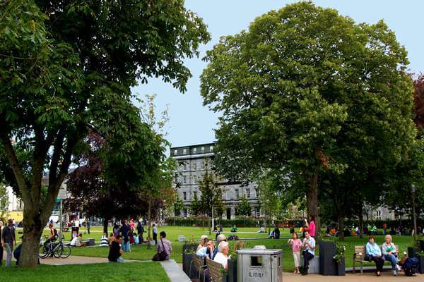 Eyre Square Galway looking across the square in fine summer weather.